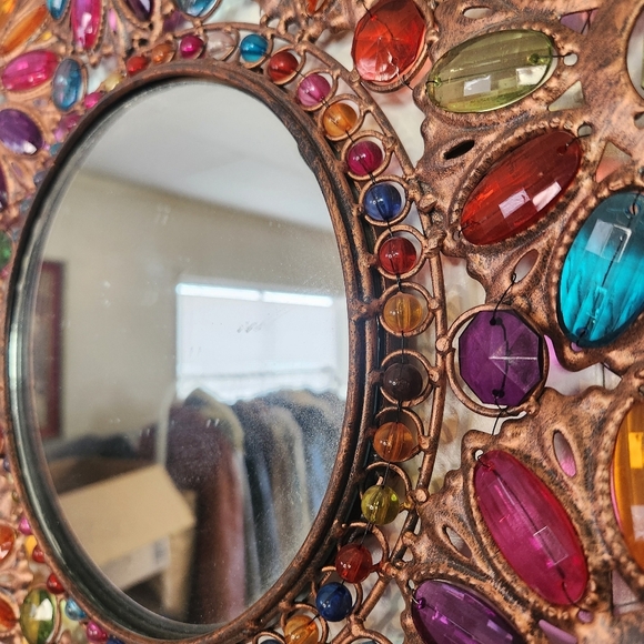 Pier 1 Boho Jewels Floral Beaded Beads Metal Frame Mirror Vintage 90s Bronze - Picture 3 of 7